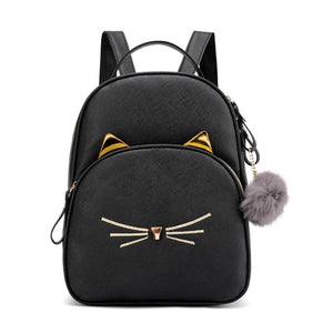 Women&#39;s Mini Backpack PU Leather Cute Cartoon Cat School Bags for Teenagers Girls Bagpack Female Travel Small Backpack Handbags
