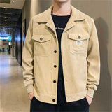 Men Coats 2022 Spring Korean Fashion Slim Lapel Jackets Street Style Solid Single-breasted Corduroy Jackets Coats