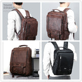JEEP BULUO Fashion Leather Men Backpack Business Male 15.6&quot; Laptop Bag Daypacks Large Capacity Travel College School Bag