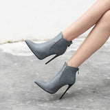 Brand New Glamour Gray Black Women Ankle Nude Formal  Boots Sexy High Heels Office Lady Shoes S273 Plus Big Size 10 46 48