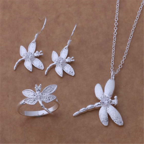 high quality silver color jewelry cute elegant women lady party gift classic necklace earrings rings Jewelry Sets P011