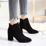 KANCOOLD Women's Fashion boots women Solid Flower Ankle  boots for women Zipper Pointed Toe Casual Boots Shoes female  high heel