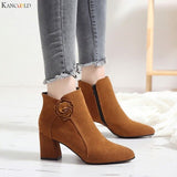 KANCOOLD Women's Fashion boots women Solid Flower Ankle  boots for women Zipper Pointed Toe Casual Boots Shoes female  high heel