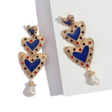 JUST FEEL ZA Round Heart Long Drop Earrings For Women Girl Boho Gold Color Vintage Maxi Dangle Statement Earring Fashion Jewelry
