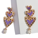 JUST FEEL ZA Round Heart Long Drop Earrings For Women Girl Boho Gold Color Vintage Maxi Dangle Statement Earring Fashion Jewelry
