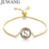 Copper gold Cubic Zirconia 26 Alphabet Letter Charm Bracelet Femme S Initial Chain for Women Jewelry Adjustable Bangles