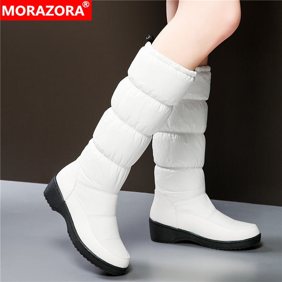 MORAZORA 3 Colors Warm Down women's Snow Boots thick fur plush mid calf boots women white black ladies cotton Space boots female