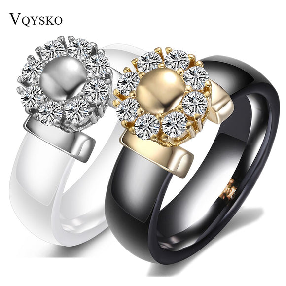 Black&White Ceramic Rings For Women Cubic Zircon Stainless Steel Engagement Wedding Rings Elegant Love Rings Ceramic Jewelry