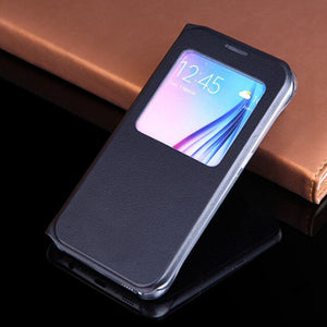 Luxury Window View Flip Cover Shockproof Leather Case Cell Phone Carrying Bag Mask For Samsung Galaxy S6 G920 G920F G920i G920H