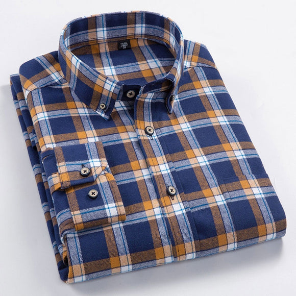 High Quality 100% Cotton Autumn Long Sleeves Shirts Turn-down Collar Casual Shirts Comfortable Plaid Male Tops Plus Size S-8XL
