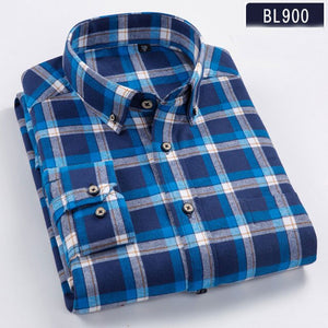 High Quality 100% Cotton Autumn Long Sleeves Shirts Turn-down Collar Casual Shirts Comfortable Plaid Male Tops Plus Size S-8XL