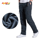 Men's Fleece Cargo Pants Winter Thick Warm Pants Full Length Multi Pocket Casual Military Baggy Tactical Trousers Plus size 3XL