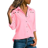 Women Blouses Spring Long Sleeve Turn-down Collar Chiffon Blouse Shirt Elegant Solid Color Blouse Office Shirts Cardigan Tops