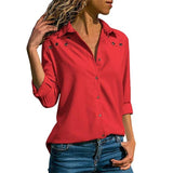 Women Blouses Spring Long Sleeve Turn-down Collar Chiffon Blouse Shirt Elegant Solid Color Blouse Office Shirts Cardigan Tops