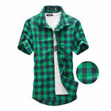 Green Plaid Shirt Men Shirts 2020 New Summer Fashion Chemise Homme Mens Checkered Shirts Short Sleeve Shirt Men Blouse