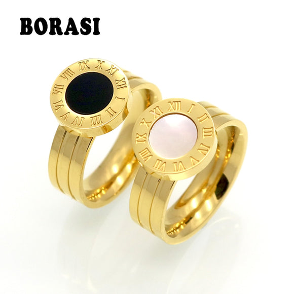 Hot!! Famous Brand Women Rings Gold/Rose Gold Color Stainless Steel Ring Roman Numeral Shells Luxury Jewelry Female Top Quality