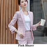 Casual Women Plaid Pant Suit New Slim Blazer And Pant 2 Piece Set Suit Pink Apricot S-4XL
