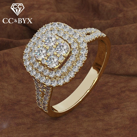 CC Wedding Rings For Women Cubic ZIrconia Square Stone Ring Luxury Yellow Gold Engagement Anel Accessories Drop Shipping CC2338