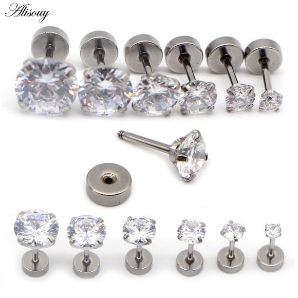 Alisouy 3-8mm Crystal Stud Earrings For Women Girls Stainless Steel Colored Round Rhinestone Earrings Stud Small Earrings 2pcs
