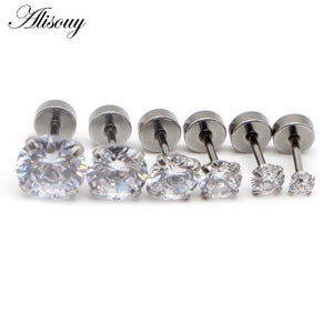 Alisouy 3-8mm Crystal Stud Earrings For Women Girls Stainless Steel Colored Round Rhinestone Earrings Stud Small Earrings 2pcs