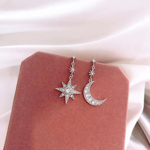2019 New Arrival Crystal Trendy Star Women Dangle Earrings Star-moon Asymmetric Earrings  Drop Earrings Jewelry Earrings