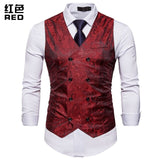 Men's Red Paisley Double Breasted Dress Vest 2020 Brand New Slim Fit Formal Business Sleeveless Waistcoat Men Chaleco Hombre 2XL