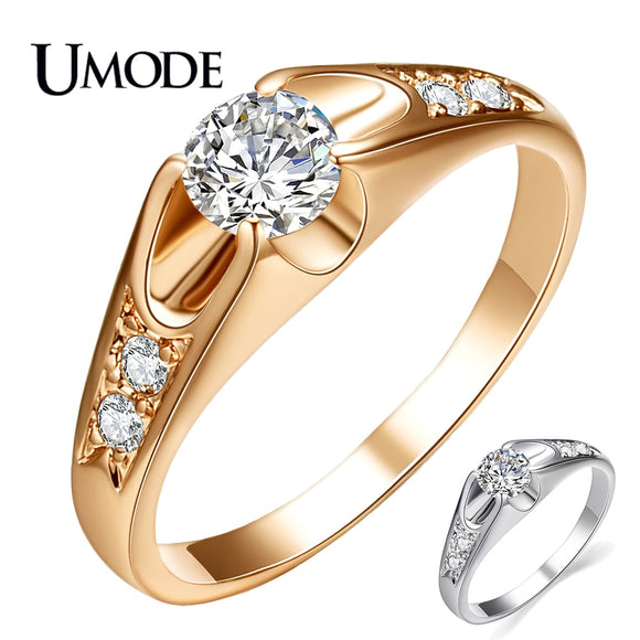 UMODE Fashion Rose Gold Color Wedding Rings for Women Engagement Ring With Top Grade AAA CZ Crystal Lovely Bague Femme AJR0064