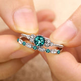IPARAM 2Pcs/Set 2018 Luxury Green Blue Stone Crystal Rings For Women Sliver Color Wedding Engagement Rings Jewelry Dropship
