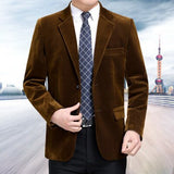New middle-aged men's business casual suit high-end corduroy suit jacket spring and autumn solid color blazer coat mens blazers