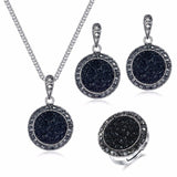 VKME Vintage Crystal Round Jewelry for Women Charm Necklace Earrings Color Black Fashion Party Earring Jewelry New arrival