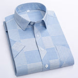 Summer Shirt Men Short Sleeve Turn-Down Collar Regular Fit Pocket Button Fashion Plaid Print Color 50% Cotton Casual Shirts