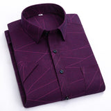 Summer Shirt Men Short Sleeve Turn-Down Collar Regular Fit Pocket Button Fashion Plaid Print Color 50% Cotton Casual Shirts