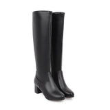 ANNYMOLI Knee High Boots Winter Women Shoes Zipper High Heel Tall Boots Sewing Thick Heel Ladies Boots New Black Big Size 33-43