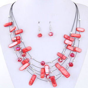 KMVEXO Women Bohemian African Beads Jewelry Set 2018 Multilayers Necklace Earrings Crystal Shell Jewelry Sets Charm Wedding Sets