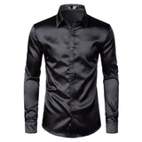 Royal Blue Silk Satin Shirt Men 2019 Luxury Brand New Slim Fit Mens Dress Shirts Wedding Party Casual Male Casual Shirt Chemise