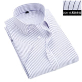 Summer S~8xl men's striped short sleeve dress shirt square collar non-iron regular fit anti-wrinkle  pocket  male social shirt