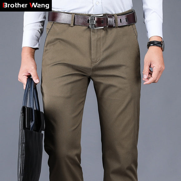 4 Colors 98% Cotton Casual Pants Men 2020 New Classic Style Straight Loose High Waist Elastic Trousers Male Brand Clothes