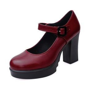 Square High Heels Women Platform Pumps Spring Summer Shallow Mouth Buckle Strap Shoes Round Toe Shoes for Women high heels