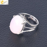 CSJA Women Ring Natural Stone Pink Quartz Purple Crystal Opening Rings Opal Oval Bead Adjustable Size Party Fashion Jewelry F551