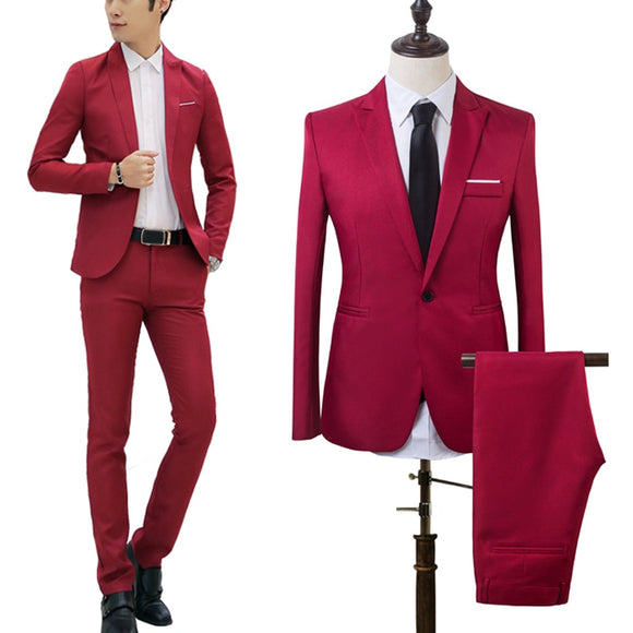2 PCS Men Slim Fit Formal Business Tuxedos Suit Blazer+Pants Party Prom Men's Wedding Office Business Suit Set Plus Size 3XL