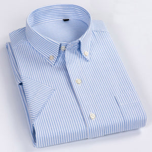 MACROSEA Men's Casual Striped Shirt Men's Summer Style Social Plaid Shirts High Quality 100% Cotton Short Sleeve Mens Shirts