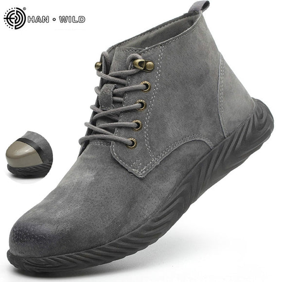 Mens Work Boots 2019 Fashion Outdoor Steel Toe Cow Leather Steel Toe Shoes Men Anti Slip Puncture Proof Safety Shoes Boot Man