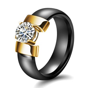 Black&White Ceramic Rings For Women Cubic Zircon Stainless Steel Engagement Wedding Rings Elegant Love Rings Ceramic Jewelry