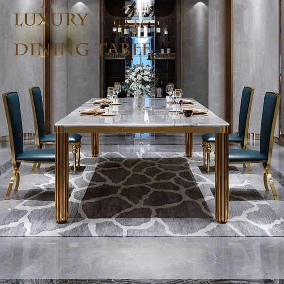Rama Dymasty Luxury stainless steel Dining Room Set Home Furniture modern marble dining table and  chairs,rectangle table