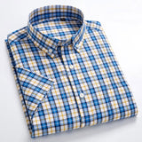 MACROSEA Men's Casual Shirts Leisure Design Plaid High Quality Men's Social Shirts 100% Cotton Short Sleeve Men's Shirts BLN