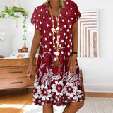 KANCOOLD dress Fashion Women Casual Loose Dot Floral Print Patchwork V-Neck Short Sleeves Dress Summer new dress momen 20APR29