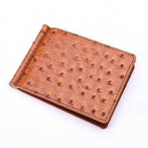 Slim Ostrich Pattern Leather Men&#39;s Money Clip Wallet With 4 Card Slots Cash Holder Metal Clamp Small Purse For Man