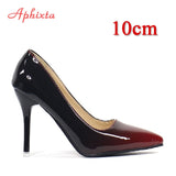 Aphixta Pointed Toe Women Thin Heel Shoes 10cm Heels Pointed Toe Patent Leather Wedding Party Shoes Woman Big Size 48