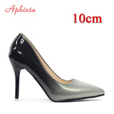 Aphixta Pointed Toe Women Thin Heel Shoes 10cm Heels Pointed Toe Patent Leather Wedding Party Shoes Woman Big Size 48