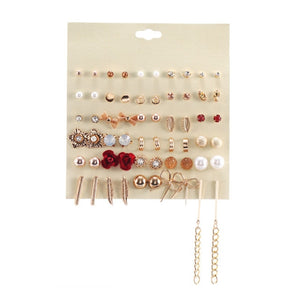 30Pairs/set Classic Mix Round Ball Bow Elephant Heart Flower Owl Love Pearl Bead Stud Earrings Sets For Women Girl Gifts Jewelry